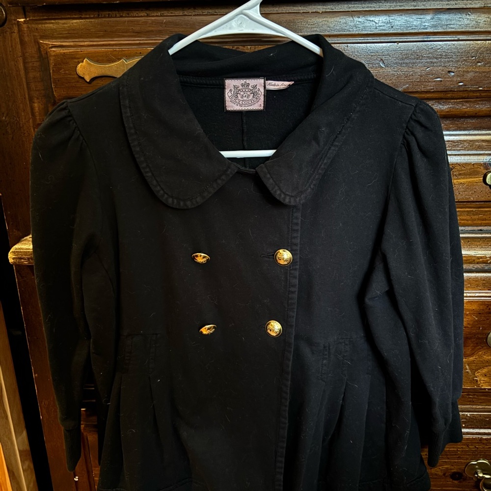 Juicy Couture Black Double-Breasted Pea Coat with Gold Buttons